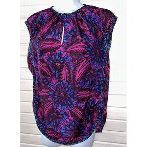 J. Crew Sz 0 100% Silk Midnight Floral Cocoon Popover Blouse Split Neck EUC